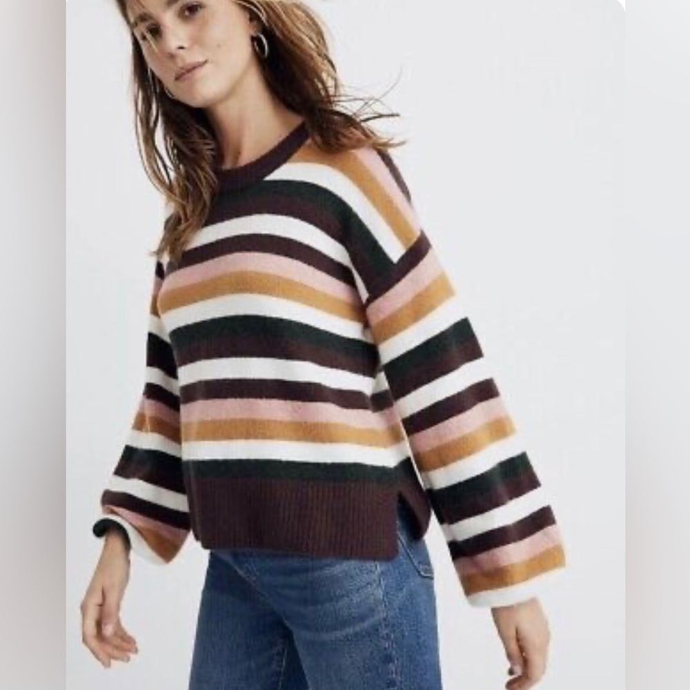 Madewell Payton Stripe Pull Over Sweater Fuzzy Soft Size Small